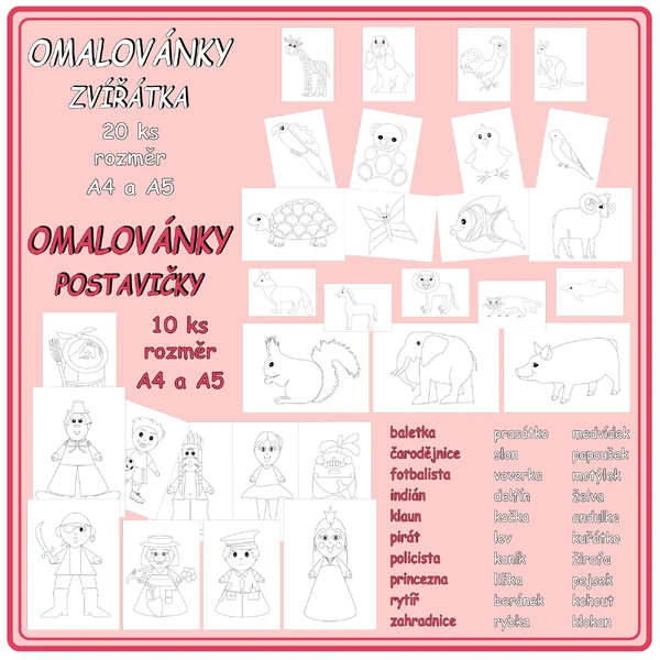Omalovánky zvířátka a postavičky