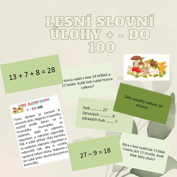 lesní slovní úlohy + - do 100