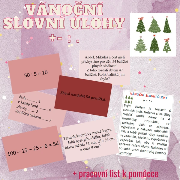 vánoční slovní úlohy (násobení, dělení, sčítání a odčítání)