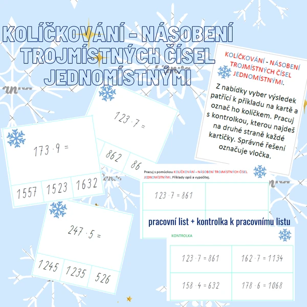 kolíčkování - násobení trojmístných čísel jednomístnými