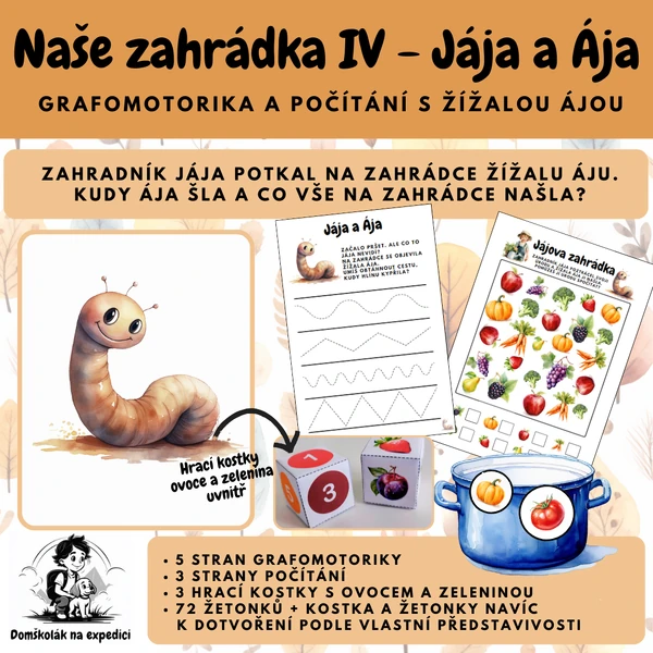 Naše zahrádka III - Grafomotorika a počítání s žížalou Ájou