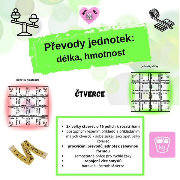 Převody jednotek - délka, hmotnost - ČTVERCE