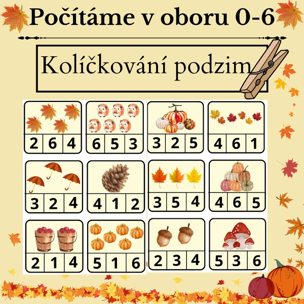 Podzim Kolíčkování - Počítáme v oboru 0-6