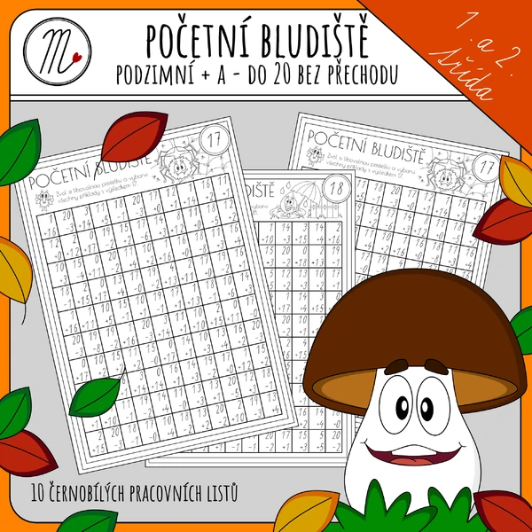 Podzimní početní bludiště - sčítání a odčítání do 20 bez přechodu