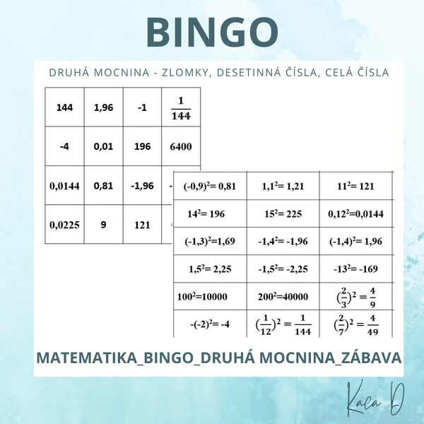 Bingo - druhá mocnina