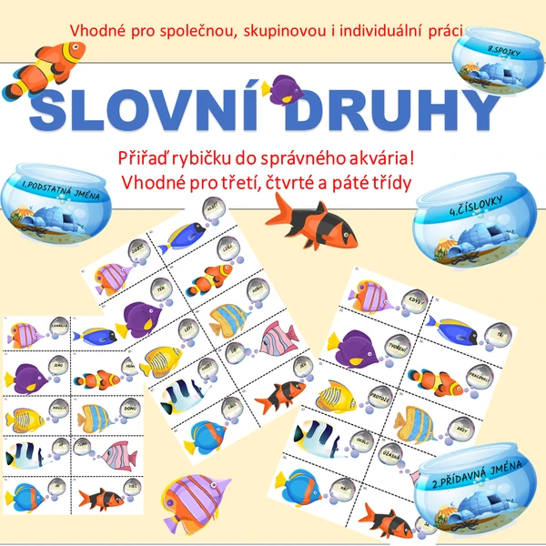 Slovní druhy - přiřaď rybičku ke správnému akváriu!