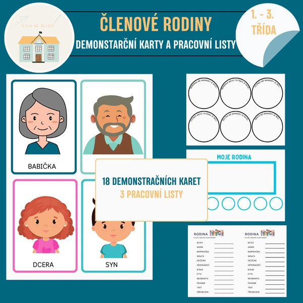Členové rodiny - demonstrační karty a pracovní listy