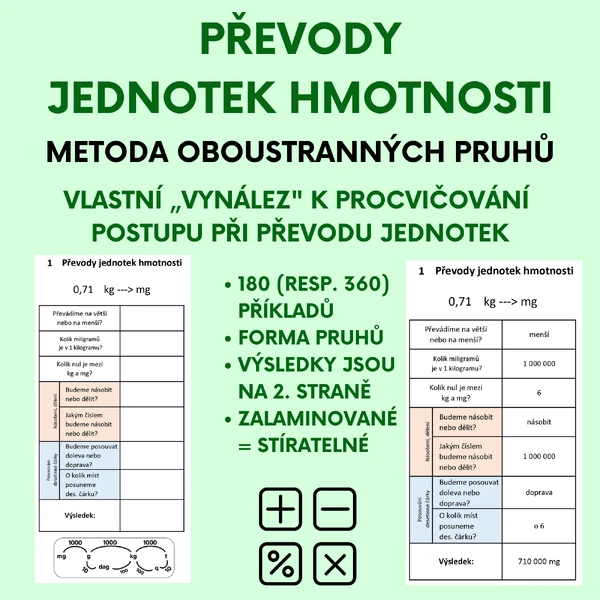 Převody jednotek hmotnosti - metoda pruhů