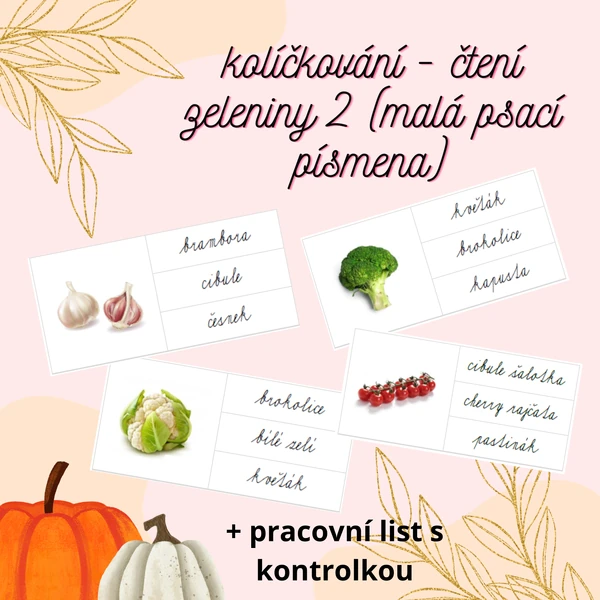kolíčkování - čtení zeleniny 2 (malá psací písmena)