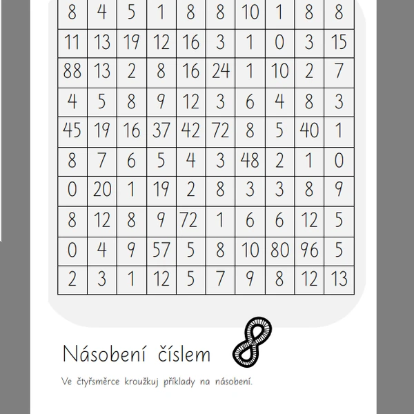 NÁSOBILKOVÁ ČTYŘSMĚŘKA. Počítej, soustřeď se, hraj si!