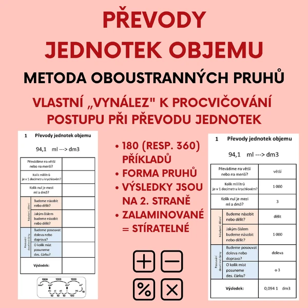Převody jednotek objemu - metoda pruhů