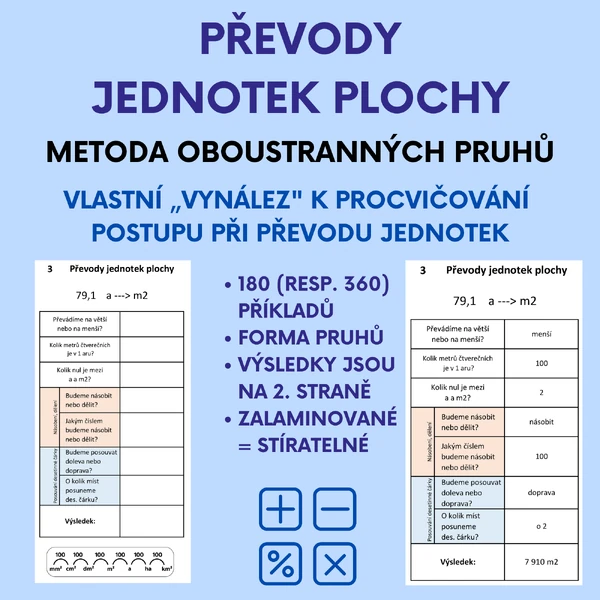 Převody jednotek plochy - metoda pruhů