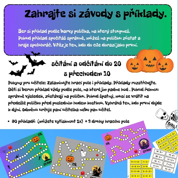 ZAHRAJTE SI ZÁVODY S PŘÍKLADY - desková hra na téma HALLOWEEN