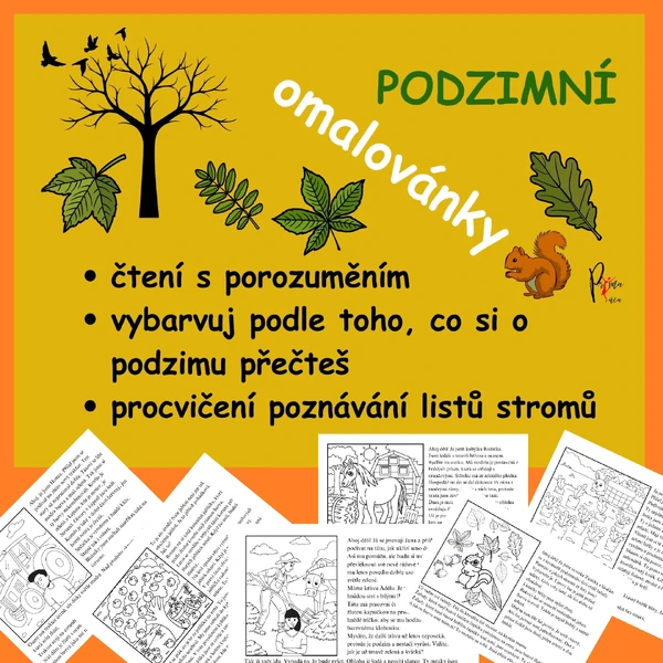 PODZIMNÍ ČTENÍ S POROZUMĚNÍM S OMALOVÁNKY - Přečti si pozorně a vybarvuj!