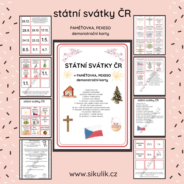 Státní svátky- kartičky+ paměťové hry + demonstrační karty