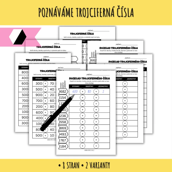 Seznam se s trojcifernými čísly - prac. listy