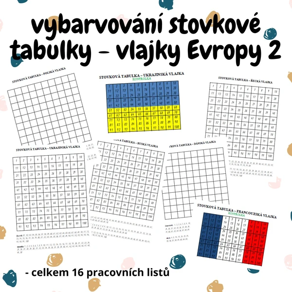 vybarvování stovkové tabulky - vlajky Evropy 2