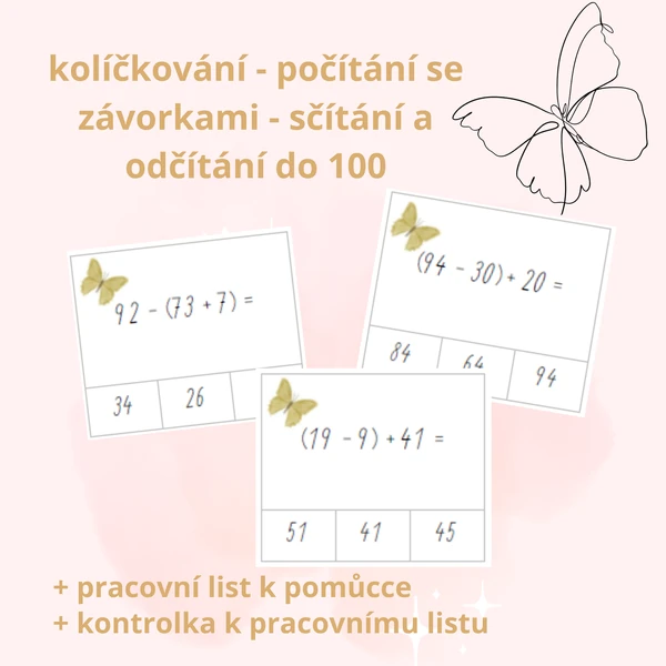 kolíčkování - počítání se závorkami (sčítání a odčítání do 100)