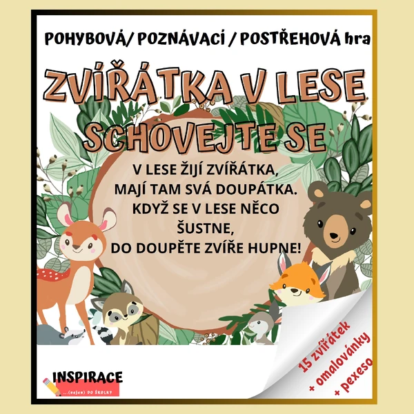 Pohybová/ postřehová / poznávací hra “ ZVÍŘÁTKA V LESE - SCHOVEJTE SE!" 🐿️🦅🐻