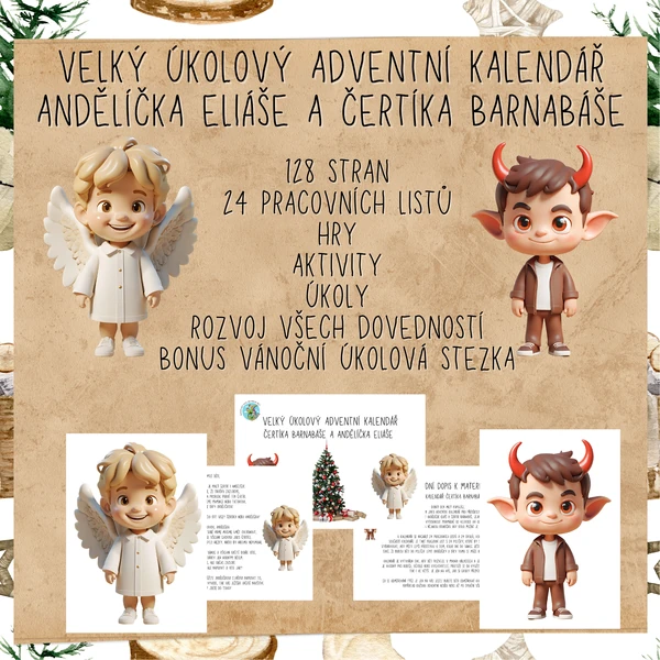 Velký úkolový adventní kalendář andělíčka Eliáše a čertíka Barnabáše