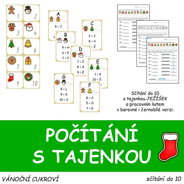 Vánoční cukroví - počítání do 10 s tajenkou 
