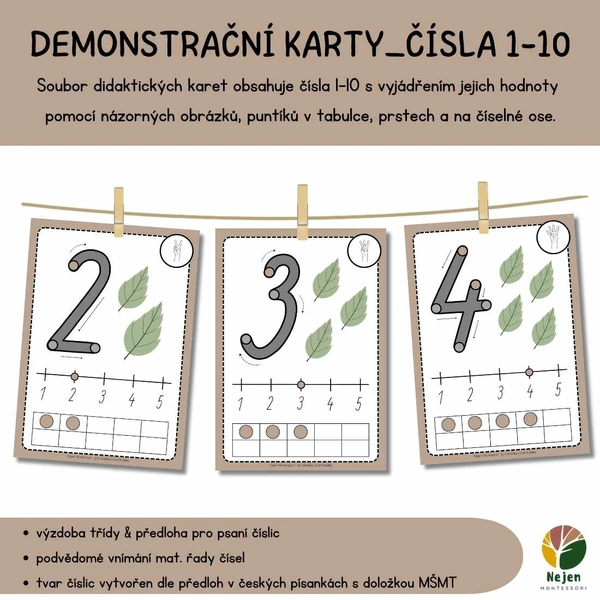 Demonstrační karty_čísla 1-10_hnědá