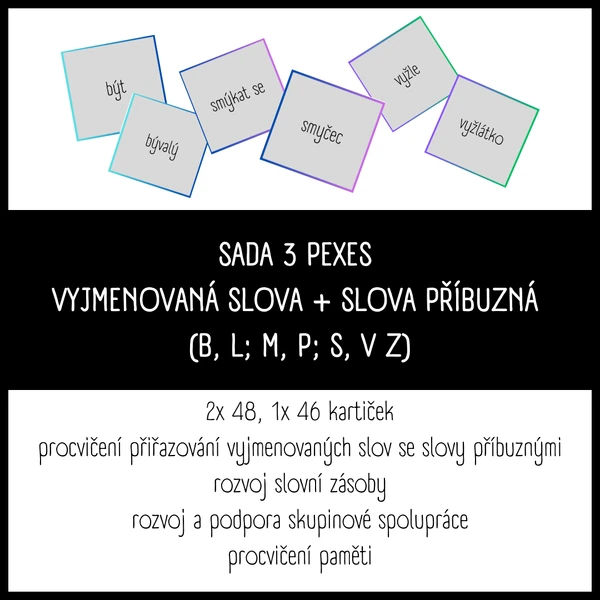 Sada 3 pexes - vyjmenovaná slova + slova příbuzná (B, L; M, P; S, V, Z)