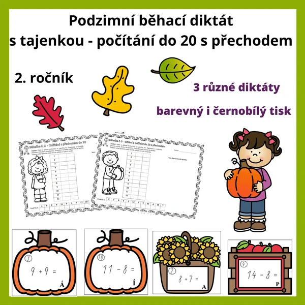 Podzimní běhací počítání s tajenkou - počítání do 20 s přechodem desítky