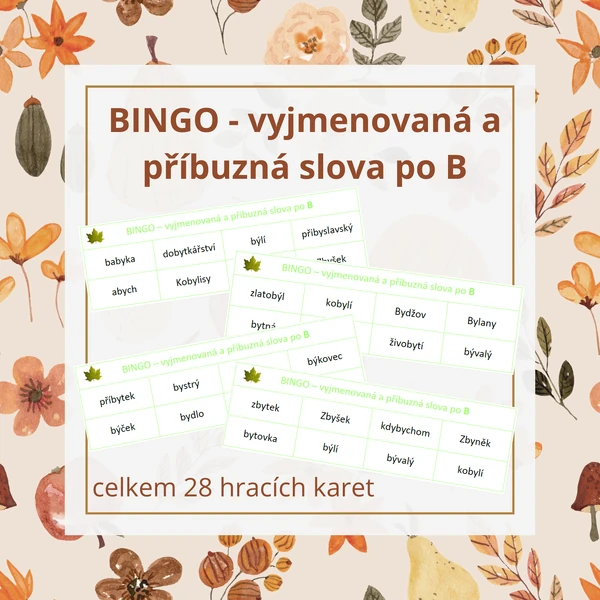 BINGO - vyjmenovaná a příbuzná slova po B