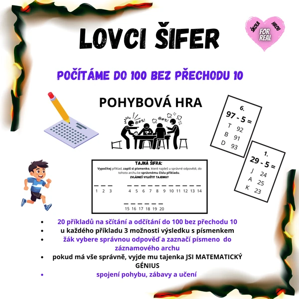 Lovci šifer - počítáme do 100 bez přechodu 10, pohybová hra