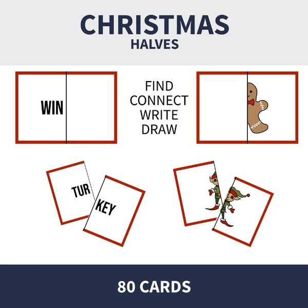 ENG - CHRISTMAS HALVES (rozpůlená slovíčka, rozpůlené obrázky)