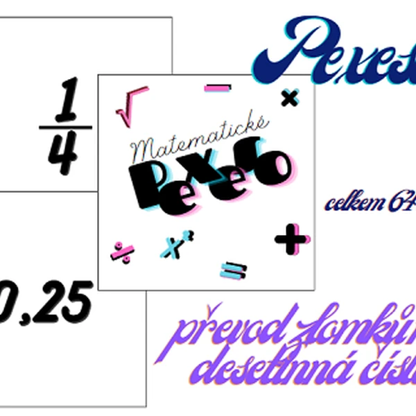 Pexeso - převod zlomků na desetinná čísla