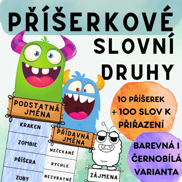 PŘÍŠERKY- slovní druhy, černobílá i barevná varianta