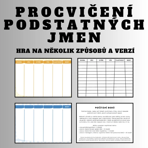 Hra na procvičení (nejen) podstatných jmen