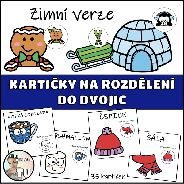 Kartičky na rozdělení do dvojic - zima