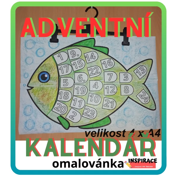 VELKÁ omalovánka / plakát ADVENTNÍ KALENDÁŘ (4xA4) 🎄🐟