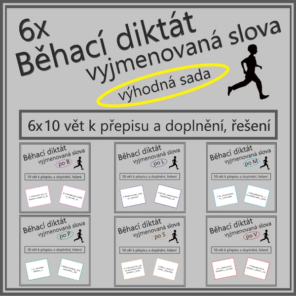Běhací diktát - vyjmenovaná slova - výhodná sada 6 diktátů (B, L, M, P, S, V)