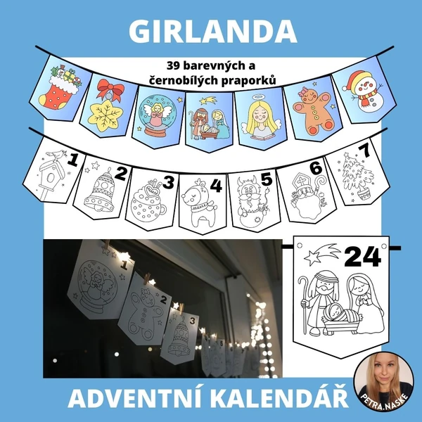 Girlanda, adventní kalendář a omalovánky - ZIMA A VÁNOCE