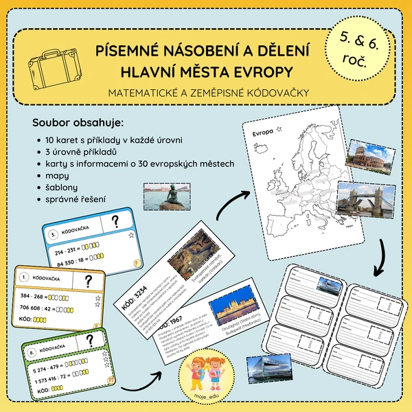 Písemné násobení a dělení + hlavní města Evropy - kódovačky