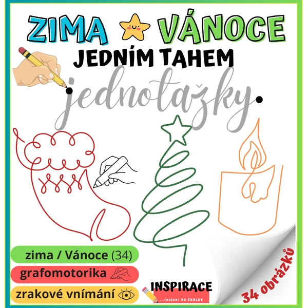 JEDNOTAŽKY - Zima + Vánoce (grafomotorika)