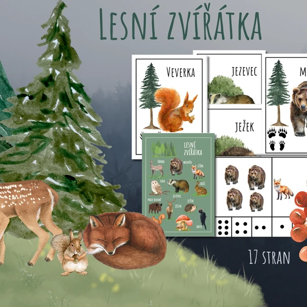 ZVÍŘÁTKA V LESE, lesní zvířátka, poznáváme lesní zvířátka, kolíčka, stopy zvířátek, obrázkový materiál na magnetickou tabuli