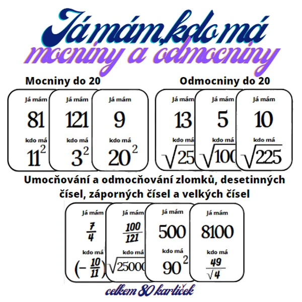 Mocniny a odmocniny - Já mám, kdo má. 