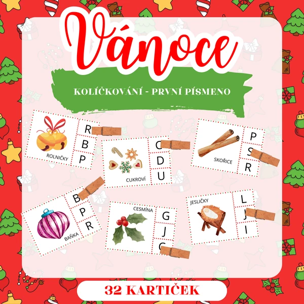 VÁNOCE - první písmeno ve slově (kolíčkování)