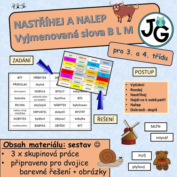 Nastříhej a nalep vyjmenovaná slova B L M