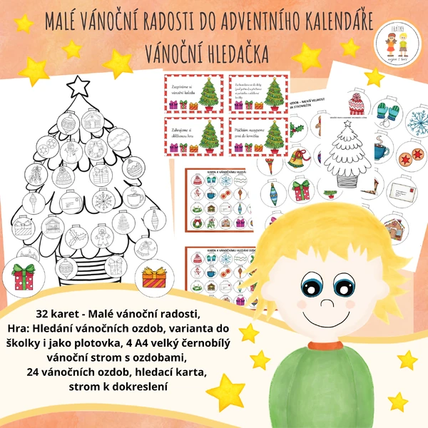 Malé vánoční radosti do adventního kalendáře a vánoční hledací hra - hledání vánočních ozdob