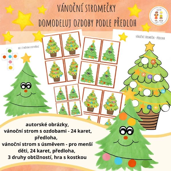 Vánoční stromečky - domodeluj ozdoby podle předloh