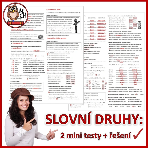SLOVNÍ DRUHY - 2 mini testy (ukázka) - s ŘEŠENÍM