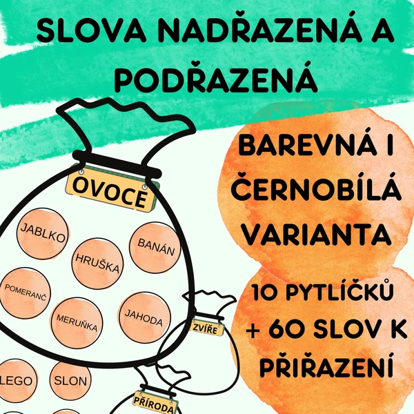 Slova nadřazená a podřazená- BAREVNÝ I ČERNOBÍLÝ TISK