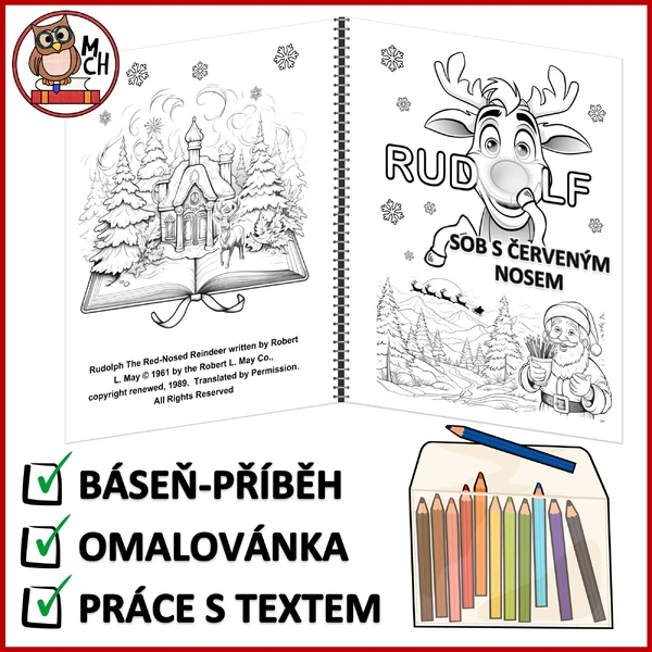 Rudolf, sob s červeným nosem (báseň + omalovánka)