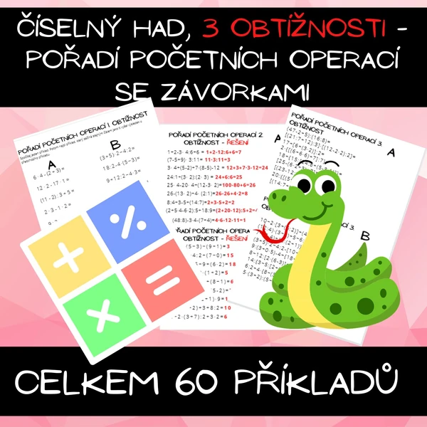 Pořadí početních operací - číselný had - závorky - přirozená čísla